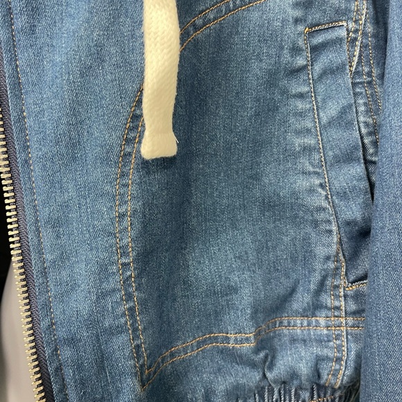 Blue NEW Denim Jean Hoodie Jacket zipper LABIJOU-Sz S Heather Black over size - Picture 6 of 13
